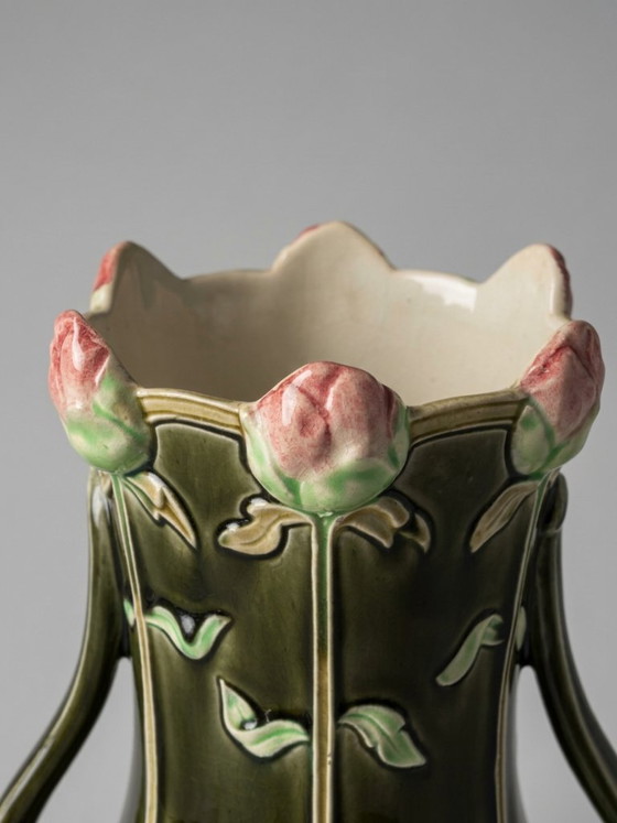 Art Nouveau Vase with Roses – Gustave De Bruyn – 25 cm – Ceramic (photo 5 of 9)