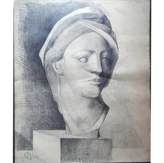 Image 1 of Vintage pencil drawing of a statue, 55/46 cm