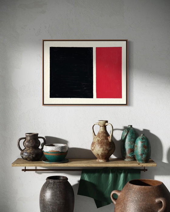 Image 1 of Shozo Hirai - Prachtig constructivistisch schilderij circa 1980