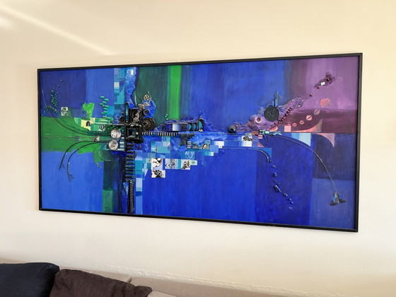 Image 1 of Opera d'arte tridimensionale unica, realizzata con tecniche miste. 83x175 cm