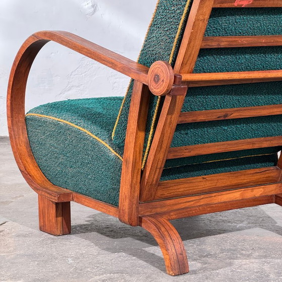 Poltrona Art Déco con schienale regolabile, Cecoslovacchia, anni '30 – Poltrone, Tessile, Legno (photo 2 of 14)