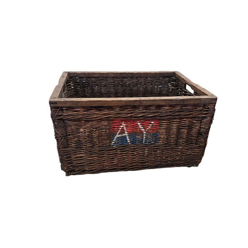 Old French wicker Champagne bottle basket, 1st half 1900