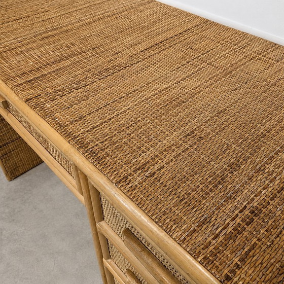 Image 1 of Scrivania vintage in bambù e rattan in stile boho chic