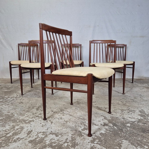 6 sedie da pranzo danesi vintage degli anni '60 in palissandro, skai