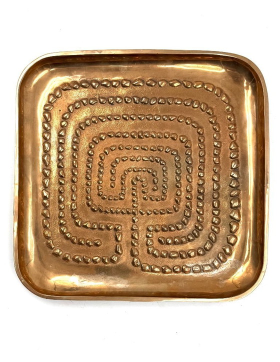 Image 1 of Plateau moderne en laiton massif / vide poche, Atelier Ventrella Italie années 1980