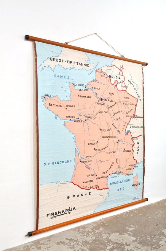 Image 1 of Vintage Painted Map of France, 1950s