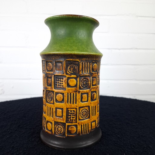 Jarrón de cerámica vintage Bay, década de 1970, Alemania Occidental, marrón y verde