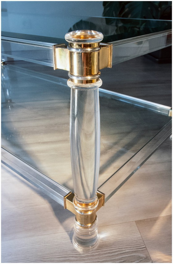 Couchtisch aus Glas, Plexiglas und Messing, 1970-80 – Couchtische (photo 5 of 7)