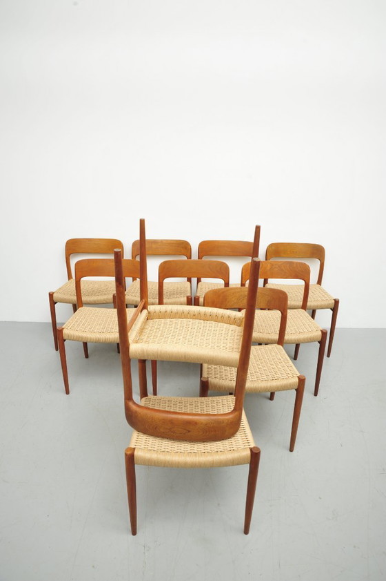 Image 1 of 6x Esszimmerstühle Modell 75 aus Teakholz von Niels Otto Møller für J. L. Møller Möbelfabrik (1950er)