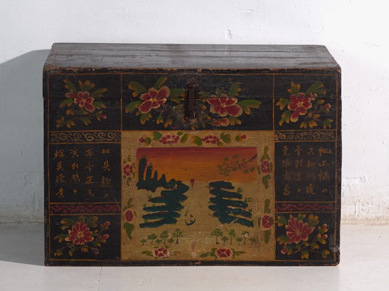 Antique painted trunk in pine wood – China, circa 1900 – Storage cabinet, Iron (photo 29 of 40)