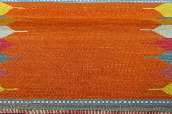 Image 1 of Kilim Fars moderno tessuto a mano – 85 x 87 cm – Design colorato su arancione – 100% lana