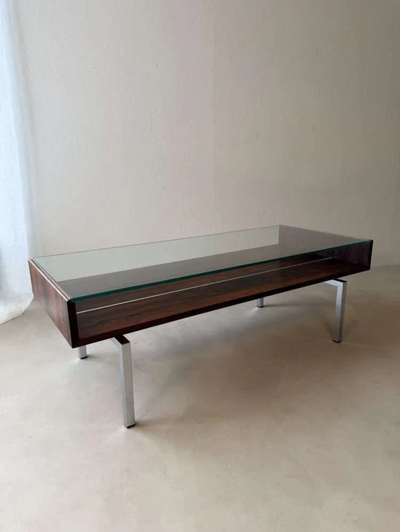 Image 1 of Tavolino da caffè vintage Topform in vetro, acciaio inossidabile e palissandro, anni '60