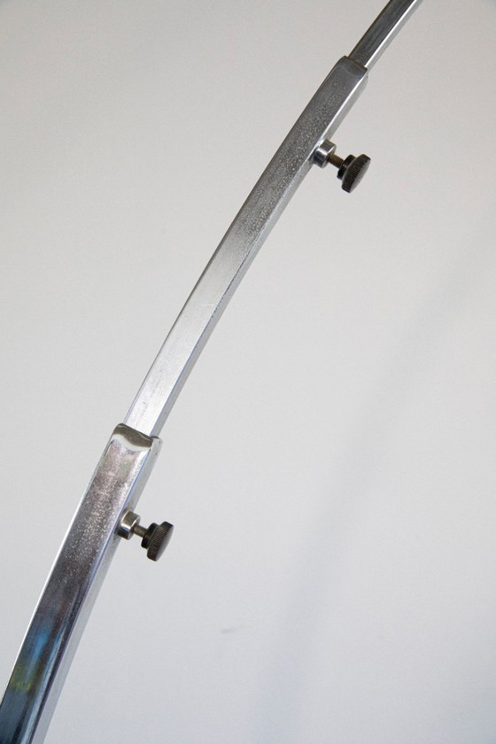 Image 1 of Mid-century arc floor lamp – travertine base – chrome stem – 1970s