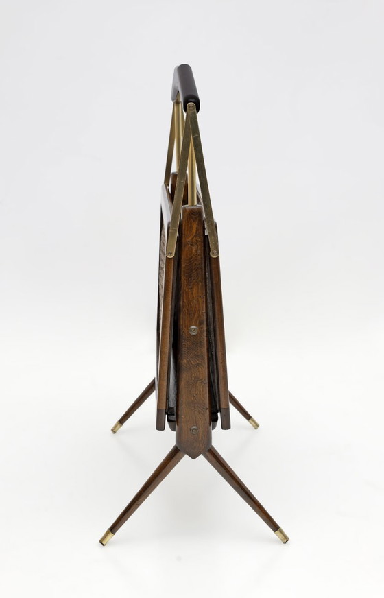 Image 1 of Cesare Lacca Mid-Century Modern Italian Wicker and Brass Magazine Rack, 1950s