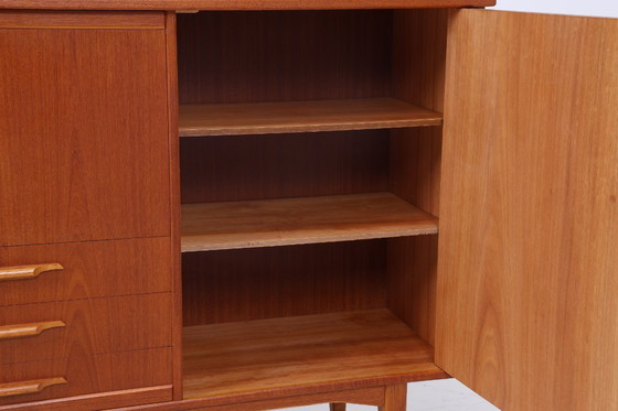 Image 1 of Vintage teak highboard 60s | Mid - Century sideboard drawer cabinet wood storage #07-42