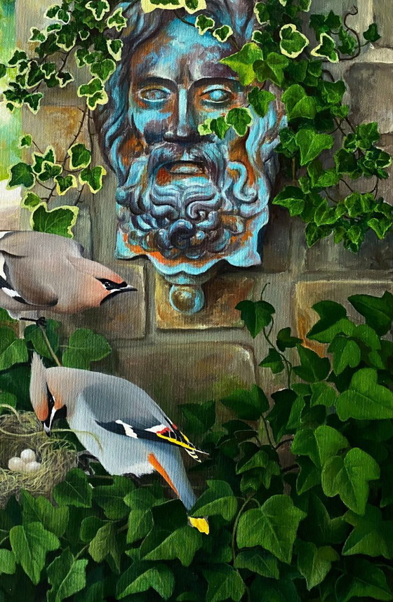 Original Oil Painting Nature Landscape Birds Ancient Garden – Paintings & Drawings, Canvas (photo 5 of 10)