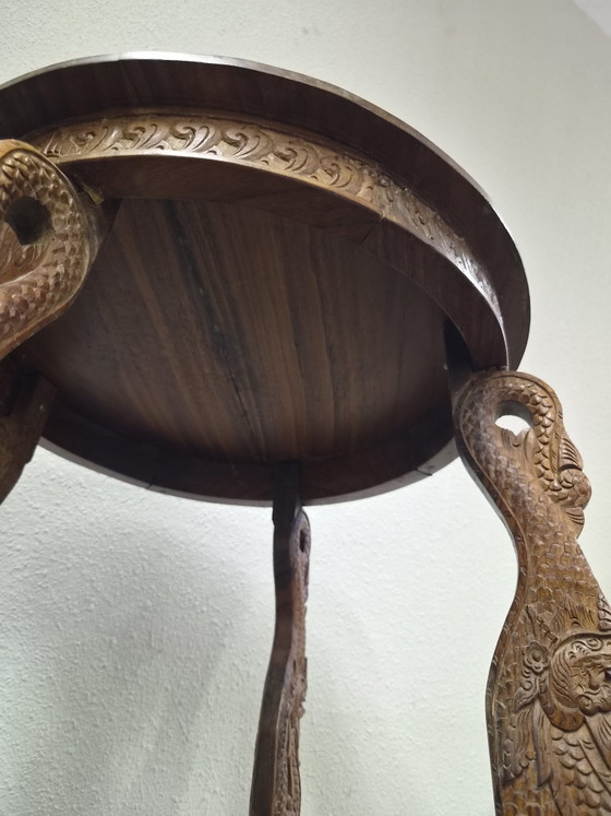 Vintage Handgesneden Houten Bijzettafel / Plantentafel – Rijk Gedecoreerd – Wood (photo 4 of 10)