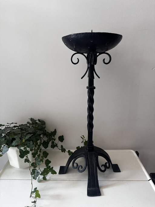 Brutalist cast iron candlestick