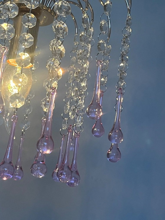 Image 1 of 2 pcs pink teardrop chandeliers pendant lights vintage