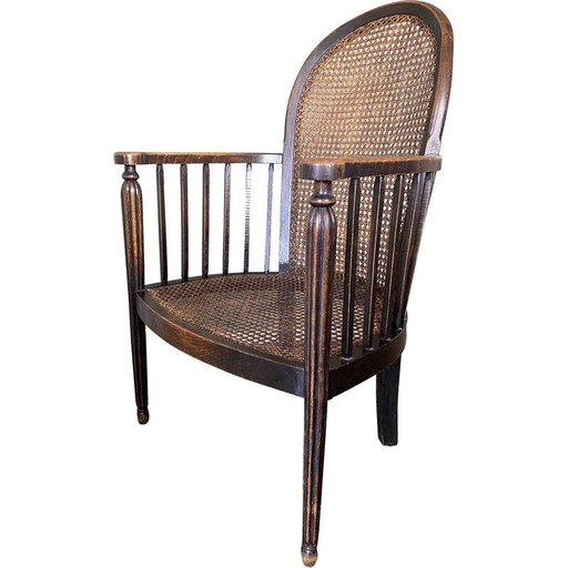 Poltrona vintage in legno e rattan Art Déco anni '20