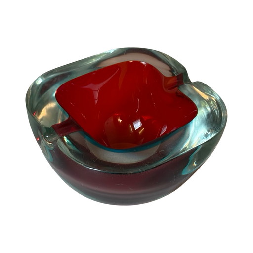 Murano Glass - Ashtray - Red and Blue, Geode-Like Shaped