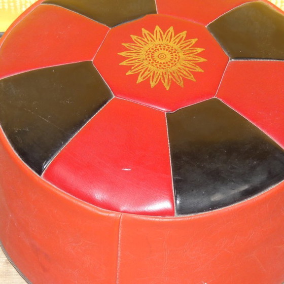 Image 1 of 70s pouf stool boho style faux leather red/black