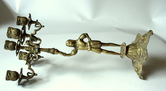 Image 1 of 2 heavy candelabra/candlestick brass with 5 arms as a set