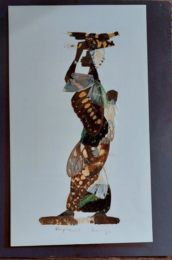 Vintage Butterfly Wing Art, Glass, Metal, Beige (photo 4 of 5)