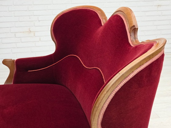 Image 1 of 1920-30s, Danish 2-seater sofa, furniture velour, ash wood, reupholstered.