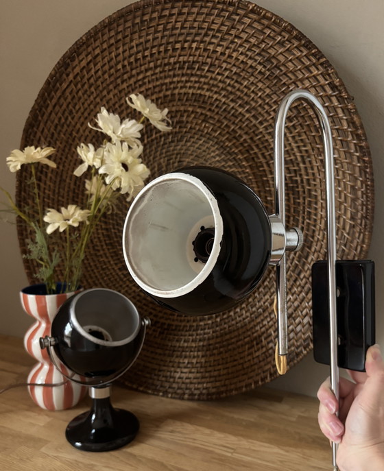 Image 1 of Set van 2 eyeball Midcentury lampen zwart met chroom 