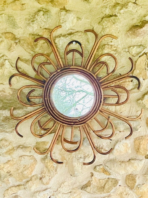 Mid-Century, Rattan and Bamboo, Wall Mount Mirror 1960s