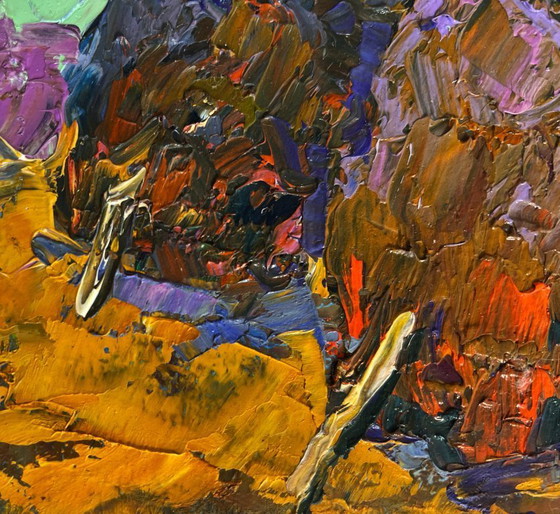 Image 1 of Original Oil Painting Summer Nature Landscape Haystacks on a golden field