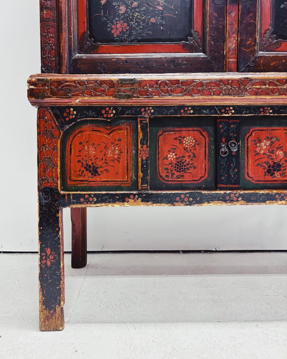 Vintage Chinese Black & Red Cabinet – Metal, Wood (photo 4 of 19)