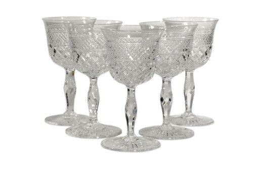 3 Hand-blown and cut crystal wine/cherry glasses, Josair, 1960s, 6x11cm – glazen karaffen (photo 2 of 5)