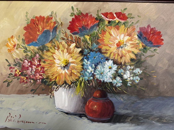 Image 1 of Vibrant Floral Composition with Layered Blossoms and Expressive Brushwork, Oil on Canvas by Unknown Artist, 1960s.