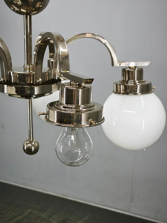Image 1 of Art Deco Five-Light Chrome Chandelier, Czechoslovakia, 1930s