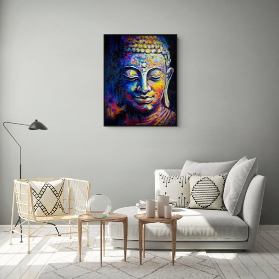 Image 1 of Unique hand-painted Buddha painting "Peace Within" – Seksak Jaichumchen – 80 × 100 cm