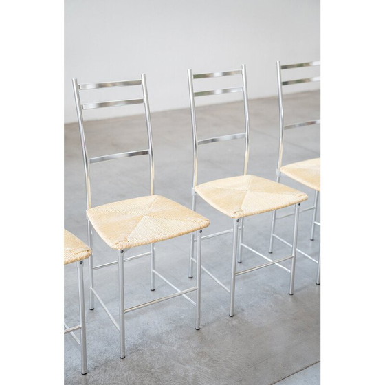 Image 1 of Set of 6 vintage aluminum and straw chairs from Ycami, 1970