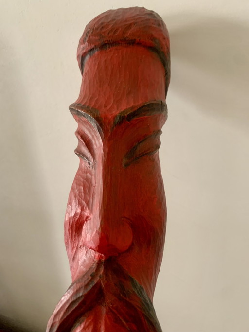 Zeldzame originele polychrome houten totemsculptuur – Jean Pons (1913-2005) – School van Parijs (photo 2 of 15)
