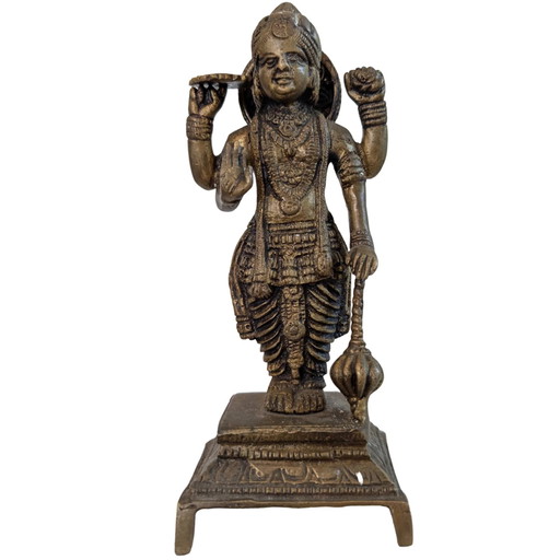 Estatua antigua de bronce de Vishnu del sur de la India, 20 cm
