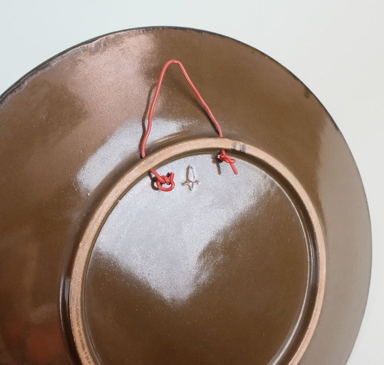 Image 1 of grande plaque murale majolika karlsruhe soleil fleurs 1950s