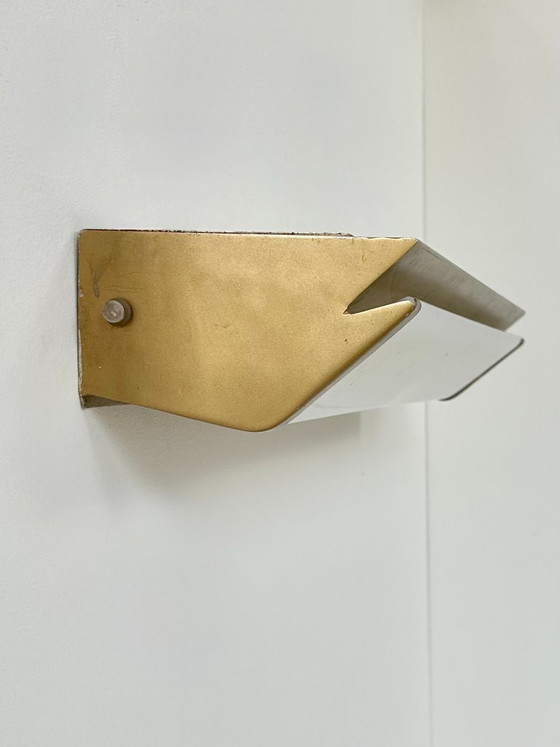 Image 1 of Vintage XL wall light, matte gold metal and perspex, France, 1960