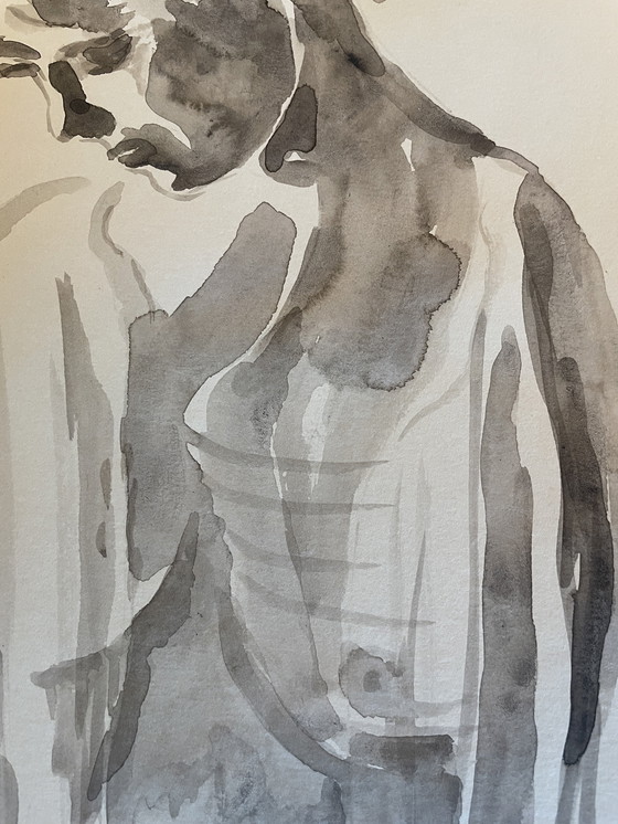 Image 1 of Aquarell Sepia Porträt Frau "Schattenspiel"