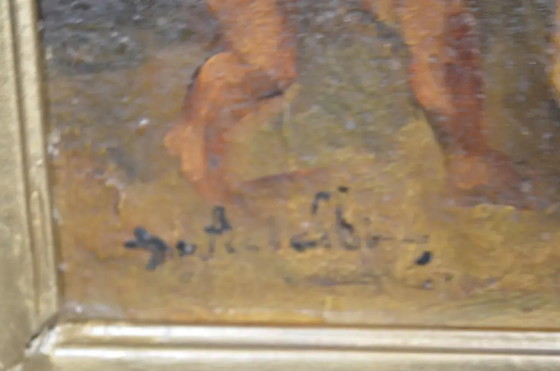 19e-eeuws Frans School Mythologisch Olieverfschilderij, Nimf en Drie Putti – Schilderijen & Tekeningen (photo 6 of 15)