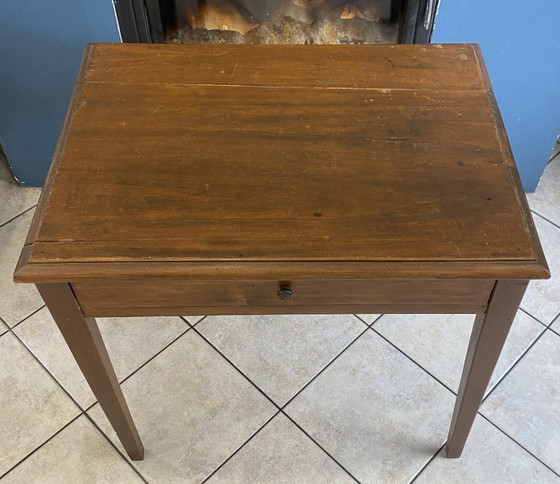 Schreibtisch mit einer großen Schublade aus massiver Eiche, um 1950, 78 x 58 cm – Wood (photo 5 of 19)
