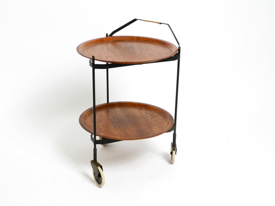 Image 1 of Schöner klappbarer Mid-Century Modern Servierwagen mit abnehmbaren Teak Pagholz Tabletts