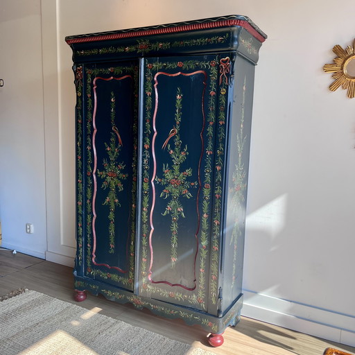 Antieke Biedermeier kast Hindelooper folklore schilderkunst