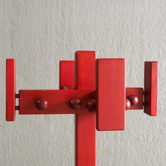 Postmodern Red Stained Pine Wood Coat Hanger – Coat racks (photo 9 of 11)
