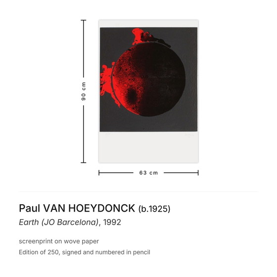 Paul Van Hoeydonck Signed Screenprint Earth (JO Barcelona) 1992 – Lithographs & prints, Paper (photo 3 of 5)