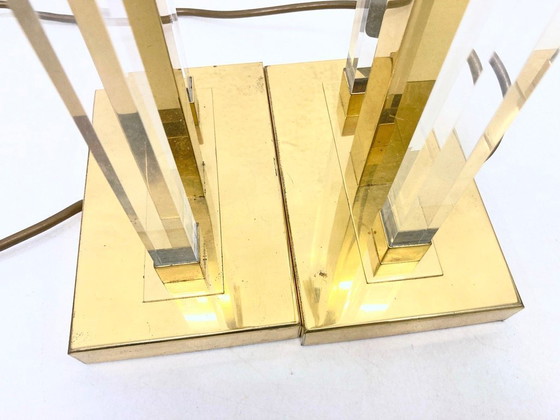 Image 1 of 2 brass and acrylic table lamps from the 1970s Hollywood Regency design